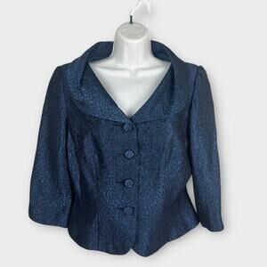 Donna Morgan Blue Formal Evening Wedding Wide Collar Jacket Blazer Top Size 10